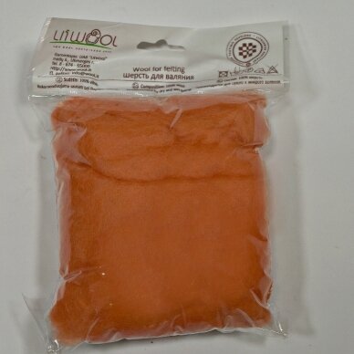 New Zealand carded wool 50g. ± 2,5g. Color - light orange, 27 - 32 mik. (Kopija)