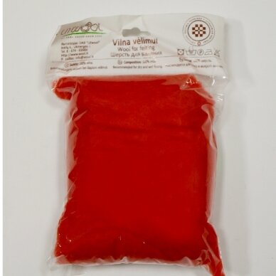 New Zealand carded wool 50g. ± 2,5g. Color - red, 27 - 32 mik. (Kopija)