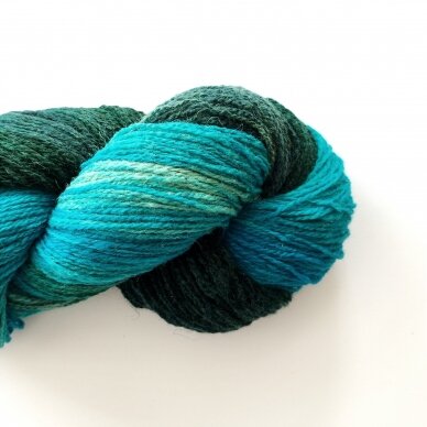 Wool yarn hank 150g. ± 5g. Color - light blue, green. 100% wool.