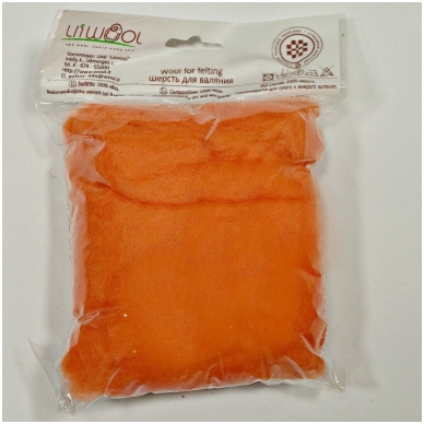 New Zealand carded wool 50g. ± 2,5g. Color - orange, 27 - 32 mik.