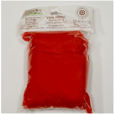 New Zealand carded wool 50g. ± 2,5g. Color - red, 27 - 32 mik.