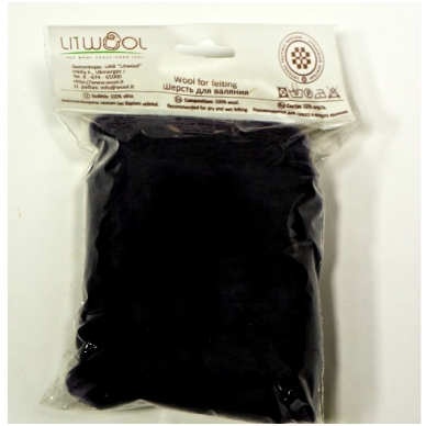 New Zealand carded wool 50g. ± 2,5g. Color - black, 27 - 32 mik.