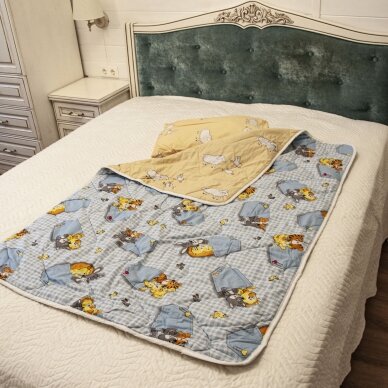 Children bedding set with wool filler. Blanket with a filler, 700g/m². Size 100x140cm. Pillow 45x60cm. Cloth - 100% cotton.