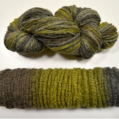 Wool yarn hank 150g. ± 5g. Color - mustard / gray . 100% wool.  Natural, twisted of two filaments. 100% wool. "Rainbow" yarn changes color every 5-10 meters.